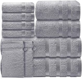 Casabella Luxury Bath Towel Set- 10 Piece Towels for Bathroom 100% Cotton-2 Bath Towels, 2 Hand Towels, 4 Face cloth & 2 Body Wash Gloves Highly Absorbent Hotel Quality Towel Bale Set Silver