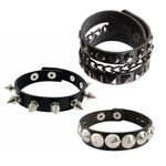 Black Leather Studded Punk Bracelet for Men Women - 3Pcs Gothic Spike Bracelets Rivet Cuff 80s Studded Wristband Goth Punk Rock Bracelet Emo Accessories for Halloween Party Favors Punk Accessories