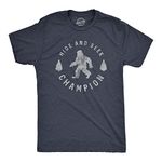 Mens Hide and Seek Champion T Shirt Funny Bigfoot Tee Humor Cool Graphic Print Mens Funny T Shirts Funny Camping T Shirt Novelty Tees for Men Navy M