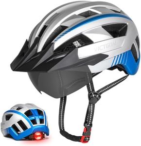 VICTGOAL Bike Helmet for Men Women with Led Light Detachable Magnetic Goggles Removable Sun Visor Mountain & Road Bicycle Helmets Adjustable Size Adult Cycling Helmets (M: 54-58 cm, Silver)