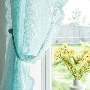 ALIGOGO Mint Green Curtains for Bedroom Lace Sheer Aqua Curtains 63 Inches Length Seafoam Curtains for Baby Girl Bedroom Rod Pocket Ocean Coastal Beach Summer Decor 52 W x 63 L, 1 Pair, Aqua