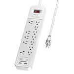 Power Bar Surge Protector, Huntkey Power Strip with 12 Outlets, 2 USB Charging Ports, 6 Feet Heavy Duty Extension Cord, Widely-Spaced Outlets for Home Office Dorm Room, 2390 Joules, White