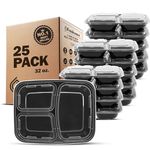 Freshware Meal Prep Containers [25 Pack] 3 Compartment with Lids, Food Storage Containers, Bento Box, Stackable, Microwave/Dishwasher Safe (32 oz)