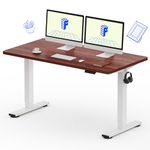 FLEXISPOT 140 * 80cm E1 Plus Electric Height Adjustable Standing Desk ONE PIECE Sit Stand Up Desk with Memory Smart Panel Backpack Hook, Home Office(White Frame+Mahogany Desktop)
