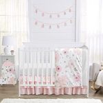 4 pc. Blush Pink Grey and White Watercolor Floral Baby Girl Crib Bedding Set without Bumper by Sweet Jojo Designs - Rose Flower Polka Dot