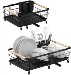 Navaris Abtropfgestell Abtropfgitter Gestell für Geschirr - Abtropfständer Abtropfschale für Küchen Spüle - Ablage für Teller Gläser Besteck - Abtropfgestell Geschirr Schwarz