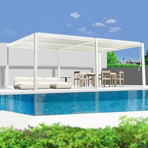 Kozyard 12ft x 20ft Outdoor Louvered Pergola Sun Shade Aluminum Pergola Rainproof Gazebo with Adjustable Roof for Outdoor Deck Patio Garden Yard (White)