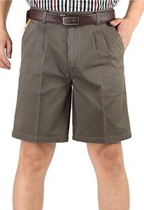 Flygo Men's Classic Fit Inseam Chino Oxford Shorts Pleated Flat Golf Shorts (40, Dark Khaki)