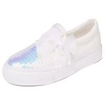 Toandon Girls Kids Sneakers Loafer Shoes Toddler Slip On Sequins Glimmer Glitter Sparkle Low Top Non Slip Rubber Sole Lightweight Breathable Walking Outdoor Fashion Casual Bowknot White Size 3