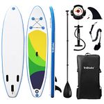 Triclicks 10ft / 3m Stand Up Paddle Boards Inflatable SUP Board Surfboard - Beginner’s Kit. Adjustable Paddle, Hand Pump With Pressure Guage, Fin, Coil Leash, Repair Kit, Backpack (Style 4)