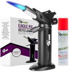 Eagle RX Crème Brûlée Torch – Safest Kitchen Food Torch – Safety Switch, Hand Shield, Fuel Gauge, Ergonomic Matte Black Grip – Culinary Butane Blow Torch 2,370°F – 1 Can Included by Jo Chef