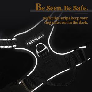 rabbitgoo Large Dog Harness, No Pull Reflective Vest – Black, XL, 2 Leash Clips