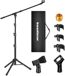 InnoGear Microphone Stand, Tripod Boom Arm Floor Mic Stand Height Adjustable Heavy Duty with Carrying Bag 2 Mic Clips 3/8" to 5/8" Adapter for Singing Podcast for Blue Yeti Shure SM58 SM48 Samson Q2U