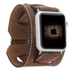 Gazelle Leather iWatch Cuff Band Compatible with Series 5 4 3 2 1 Apple Watch Strap 44mm 42mm 40mm 38mm Brown Personalization Available, Handmade, Express Shipping (Dark Brown, Black 44mm-42mm)