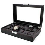 Leather 12 Watch Collection Jewelry Tie Box Valet Organizer Carbon Fiber Display Storage Case