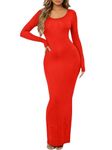 Floerns Women's Solid Long Sleeve Scoop Neck Bodycon Pencil Maxi Dress, Red Solid, X-Small