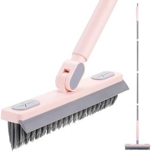 OskokClen Floor Scrub Brush with Long Handle,Squeegee, Grout Brush,Stiff V-Shaped Stiff Bristles, for Cleaning Tile, Bathroom, Swimming Pool, Tile Grout, Kitchen, Garage, Yard