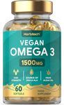 Vegan Omega 3 DHA from Algae Oil 1500mg | 60 Softgels | High Strength 450mg of ALA and 240mg of DHA Per Serving | No Artificial Preservatives | by Horbaach