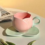 Craft'd Life's Tulip Coffee Mug with Saucer - Studio Set | for Home, Office, Gift | Ceramic Mug Saucer Set 370ml (Pack of 1)- Pink.