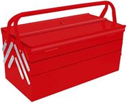 MANUFORE Metal Tool Box 16.5 x 8.5 x 8'' Folding Tool Storage Box, 3 Level and 5-Tray, with A Hole for Locking Red