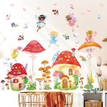 DECOWALL DS12-8075 Mushroom and Fairies Wall Stickers kids nursery wall decals baby room home décor cute girls flower colorful fly butterfly bedroom princess playroom