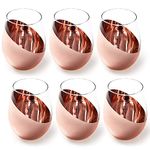 MyGift Modern Copper Stemless Wine Glass Set of 6, White or Red Wine Glasses with Copper Metallic Bottom Angled Design