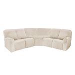 Velvet Stretch Reclining Couch Covers L Shape Sectional Recliner Sofa Covers for Sofa Anti Slip Furniture Protector Thick Soft Washable (Beige)