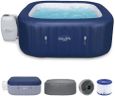 Bestway SaluSpa Hawaii AirJet 4 to 6 Person Inflatable Hot Tub Square Portable Outdoor Spa with 140 AirJets and EnergySense Energy Saving Cover, Blue