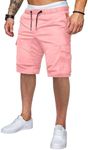 JMIERR Mens Casual Cargo Shorts - Cotton Drawstring Stretch Pink Summer Beach Shorts Twill Chino Short with 6 Pockets for Men,2XL