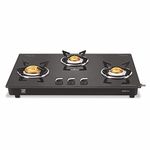 Vidiem Gas Stove G3 206 A Edge Pro (Black) | 3 Burner Gas Stove | Manual Ignition | 8mm Toughened Glass Top Gas Stove | Safety, Reliability, High Efficiency | ISI Certified | 5 years warranty