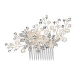 BriLove Women's Bohemian Boho Simulated Pearl Bridal Floral Handmade Hair Comb Ivory Color