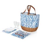 PICNIC TIME Promenade Picnic Basket for 2, Canvas and Willow Picnic Set - Includes Utensil Set, Glasses, and Plates, (Moroccan Watercolor Pattern)