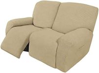 Easy-Going 6 Pieces Recliner Loveseat Stretch Sofa Slipcover Sofa Cover Furniture Protector Couch Soft with Elastic Bottom Kids, Spandex Jacquard Fabric Small Checks Beige