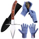 Oyster Shucking Knife and Gloves Set, Oyster Opener Tool Kit with 1 Pair of Cut Resistant Level 5 Protection Gloves, and Clam Oyster Knife Shucker with Safety Hand Guard, Seafood Tools Gift Set of 2