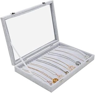 BELLE VOUS Boite a Collier en Velours Gris avec 20 Encoches et Couvercle en Verre à Loquet - Plateau Bijoux Empilable pour Tiroir - Pour Collier, Bracelets, Boucles d’Oreilles et Chaînes de Cheville