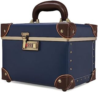 urecity Portable Retro Leather Makeup Train Case Cosmetic Organizer Case Leather Storage Box with Combination Lock (12.5", Retro Blue)