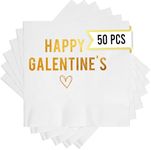 Happy Galentine's Day Napkins - Set of 50 White Gold Foil Galentines Napkins, Perfect for Galentines Day Party, Valentines Day Napkins Cocktail Heart Napkins, Galentines Day Napkins, Valentine Napkins