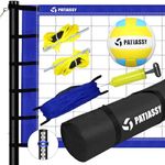 Patiassy Outdoor Portable Volleyball Net Set System - Quick & Easy Setup Adjustable Height Steel Poles, PU Volleyball with Pump and Carrying Bag for Beach Backyard (Deep Blue)