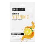 Swiss Beauty Lemon & Vitamin C Brightening Sheet Mask | Serum - infused Sheet mask | Brightens dull skin | Lightens Dark spots | 20ml