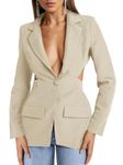 Cicy Bell Women's Fitted Sexy Blazers Casual Open Front Long Sleeve Trendy Tailored Cut Out Blazer Jackets, Beige, S