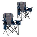 FAIR WIND 2 Pack Oversized Fully Padded Camping Chair with Lumbar Support, Heavy Duty Cooler Bag Fold Chair Support 450 LBS, Blue