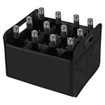 LITLANDSTAR 12 Bottle Wine Carrier, Collapsible Wine Bottle Storage Box Premium Felt Liquor Bottle Tote with Handles for Travel/Party/Picnic/Vacation, Black