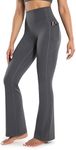 ENERBLOOM Women's Workout Flare Yoga Pants with Pockets High Waisted Bootcut Leggings Tummy Control 30'' Grey X-Small