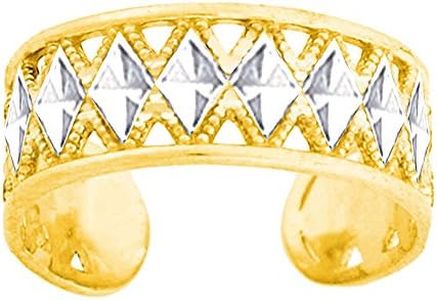 Jewelry Affairs 14K White And Yellow Gold Diamond Cut And Millgrain Design Adjustable Toe Ring 6mm