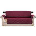 H.VERSAILTEX Reversible Sofa Slipcover for Dogs/Cats/Pets Sofa Cover Quilted Furniture Protector with Non Slip Elastic Strap Water Resistant Couch Covers Sofa Seat Width to 66" (Sofa, Burgundy/Tan)