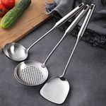 NIITAWH Stainless Steel Wok Spatula, Wok Utensils for Carbon Steel, Wok Tools Professional Set, 3-Pieces 304 Stainless Steel Cooking Utensils All Metal