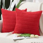 MADIZZ Pack of 2 Boho Striped Corduroy Throw Pillow Covers 14x14 Inch Red Soft Decorative Cushion Cover for Sofa Bedroom Pillow Shell