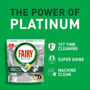 Fairy Platinum Dishwasher Tablets, Lemon Scent – 74 Pack