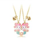 CERSLIMO Best Friend Necklace, Cute Mermaid Bff Necklace for 2 Girls, 2 Pcs Best Friend Necklaces for Girls Kids Jewellery | Matching Magnetic Pendant Necklace Friendship Gifts Birthday Christmas Gold