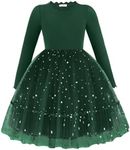 Arshiner Toddler Girl Tutu Dress Fall Winter Long Sleeves Ribbed Knit Tulle Cute Green Sequined Xmas Dresses